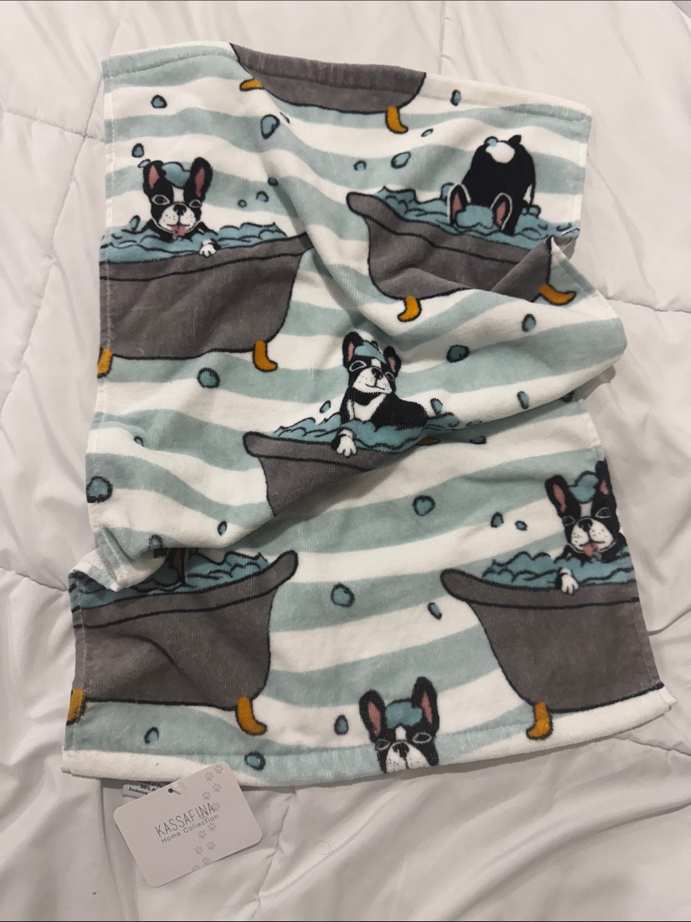 NEW Kassafina Blue Striped Puppy in a Tub Towel